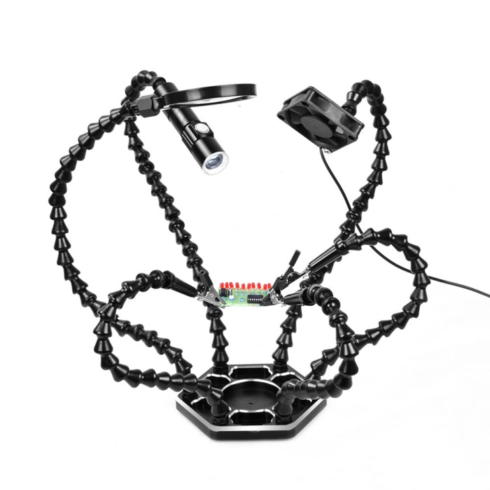 Six-Jaw LED Lamp Magnifying Glass Soldering Station with Fan, N-SS6LMF-BK9, N-SS6LF-BK9