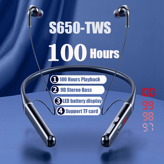 S650 HIFI Bluetooth Wireless Neckband Earphone Support TF Card, S650 Black