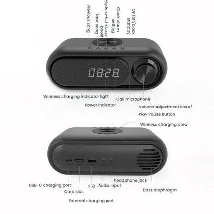 Wireless Charging Bluetooth Speaker Desktop LED Clock