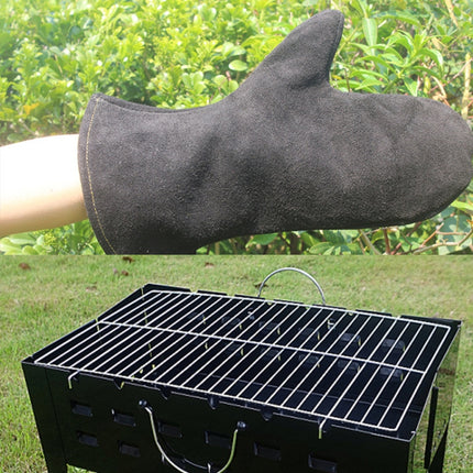1 Pair Outdoor BBQ Genuine Leather Heat Insulation Gloves, KX139
