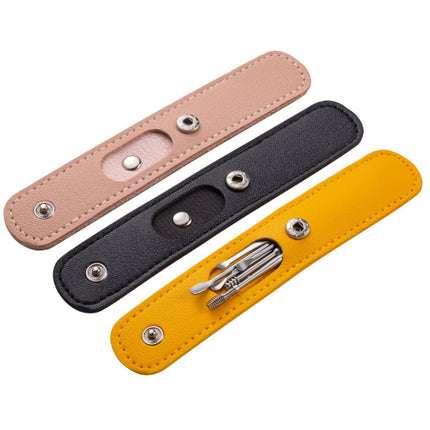 6 In 1 Stainless Steel Spring Spiral Portable Ear Pick, Yellow Leather Case, Pink Leather Case, Black Leather Case, Yellow, Blue, Pink, Green, Purple, Black