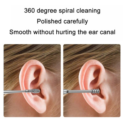 6 In 1 Stainless Steel Spring Spiral Portable Ear Pick, Yellow Leather Case, Pink Leather Case, Black Leather Case, Yellow, Blue, Pink, Green, Purple, Black