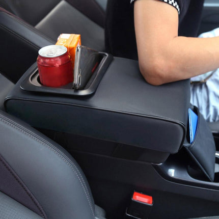 Car Armrest Box Increased Support With Rear Seat Water Cup Holder, Beige, Black, Brown