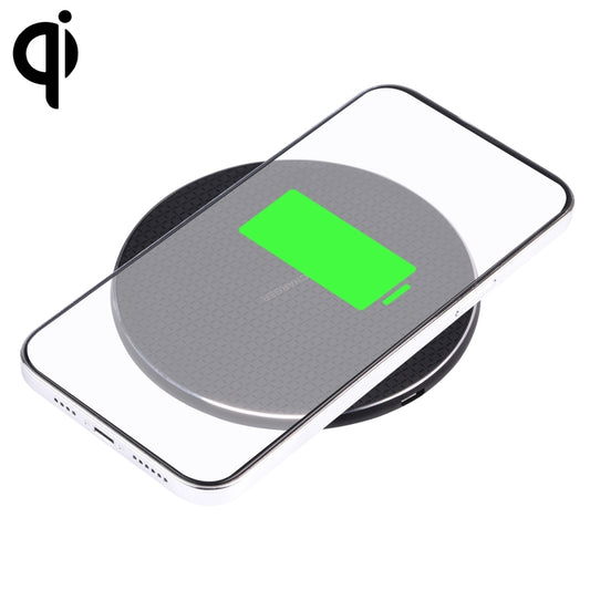 Q25 15W Plaid Pattern Desktop Metal Round Wireless Charger, 15W Metal