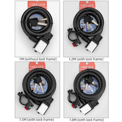 BG-0518 Mountain Bike Portable Anti-Theft Bold Cable Lock, Length:, 1.2m With Lock Frame, 1.5m With Lock Frame, 1.8m With Lock Frame
