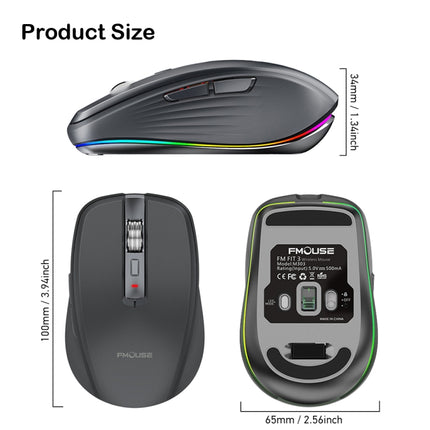 Fmouse M303 2400DPI Bluetooth&2.4G Dual Modes Rechargeable RGB Mouse, Gray, Pink, White