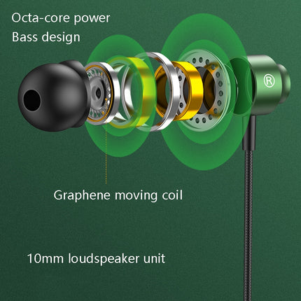 TS902 Metal In-Ear USB-C / Type-C Game Earphone, Cable Length: 1.2m, Red, Green, Black, Silver Gray