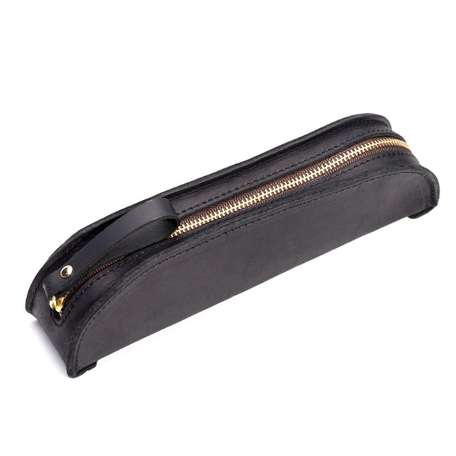 W-T18 Vintage Handmade Genuine Leather Zipper Pencil Case, Black, Brown, Wine Red, Coffee, Ink Green, Blue