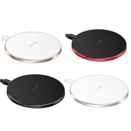 Cargador inalámbrico redondo de metal de 15 W con carga rápida inteligente, superficie negra + negra, superficie plateada + blanca, superficie roja + negra, superficie dorada + blanca, negro espejo, blanco espejo