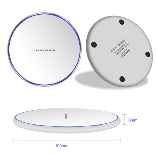 15W Metal Round Wireless Charger Smart Fast Charge, Black + Black Surface, Silver + White Surface, Red + Black Surface, Gold + White Surface, Mirror Black, Mirror White