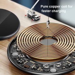 15W Metal Round Wireless Charger Smart Fast Charge, Black + Black Surface, Silver + White Surface, Red + Black Surface, Gold + White Surface, Mirror Black, Mirror White