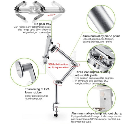 TB-03 Aluminum Alloy Tablet PC Stand Lazy Bedside Desktop Folding Camera Microphone Stand
