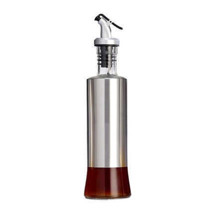 Stainless Steel Glass Oil Bottle Kitchen Pressed Seasoning Bottle, 200ml, 300ml, 500ml