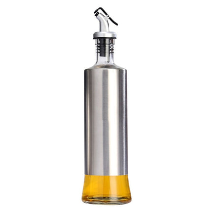 Stainless Steel Glass Oil Bottle Kitchen Pressed Seasoning Bottle, 200ml, 300ml, 500ml