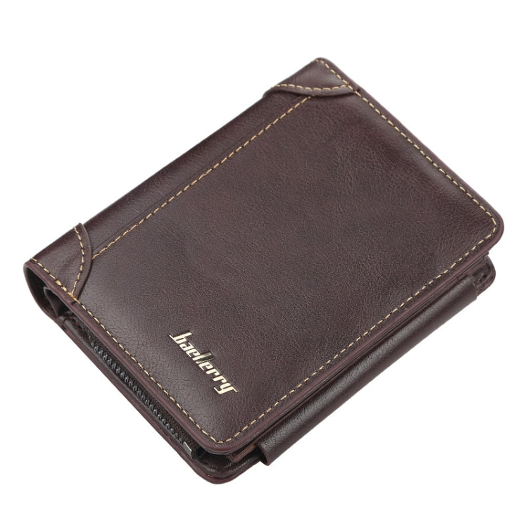 Baellerry D9159 Men Short Tri-Fold Zip Coin Purse Thin Card Holder, Black, Brown, Coffee