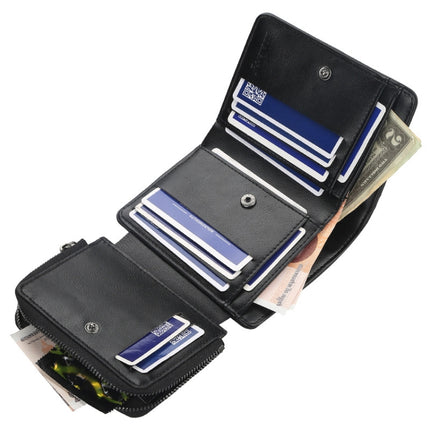 Baellerry D9159 Men Short Tri-Fold Zip Coin Purse Thin Card Holder, Black, Brown, Coffee