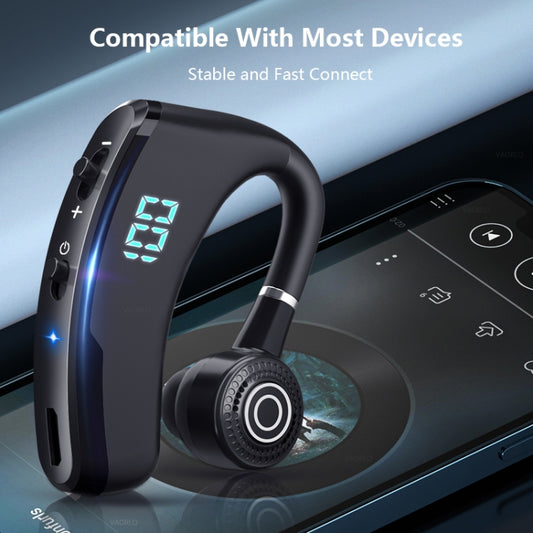 V9S Bluetooth Headset Noise Cancelling Headphones With LED Display, Blue Single Ear, Black Single Ear