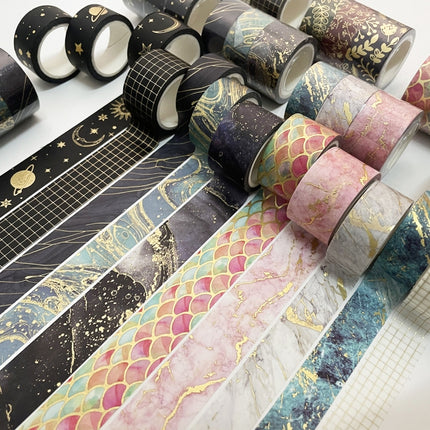 3 Rolls / Set 8958 5m Paper Bronzing Wallet Tape Set, Marble, Water Ripple, Gilt Pattern, Three-color Plaid, Star Sea, Cloud Pattern, Broken Leaves Pattern, Treasure Phase Pattern