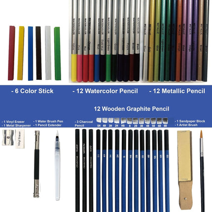 51 PCS / Set YOVER Sketch Pencil Set Water Soluble Color Lead Art Painting Kit, YW-PMN051-01
