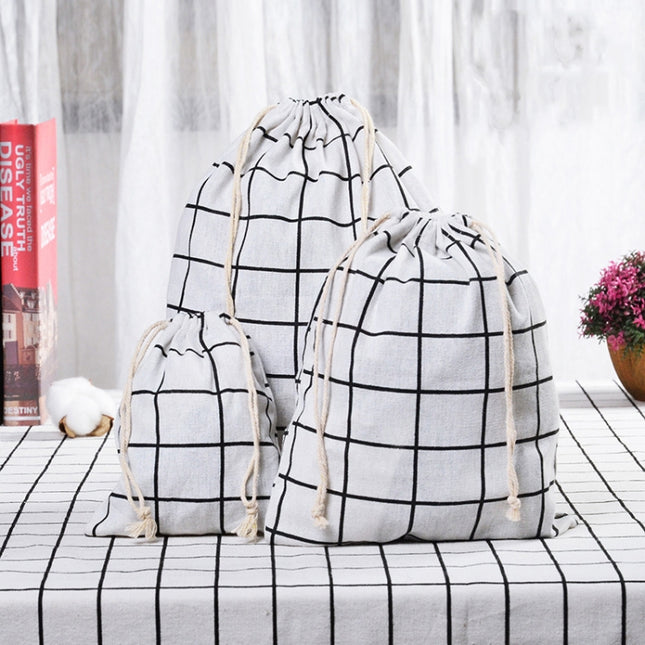 Cotton Linen Drawstring Pocket Sundries Storage Bag, Small+Medium+Large