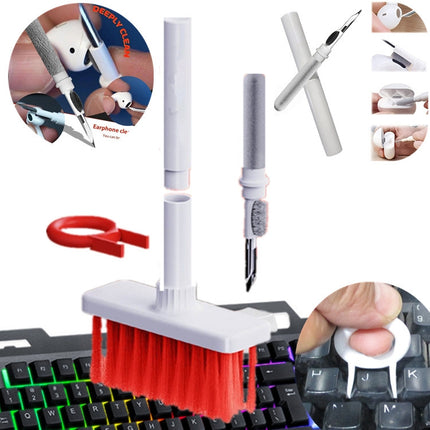 2 PCS 5 in 1 Ohrhörer-Reinigungsstift + Tastatur-Reinigungsbürste + Tastenkappen-Abzieher, Weiß, Rot Weiß, Rot Schwarz