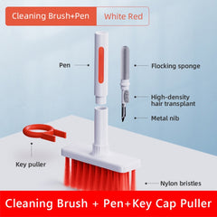 2 PCS 5 In 1 Earbud Cleaning Pen + Keyboard Cleaning Brush + Key Cap Puller, White, Red White, Red Black