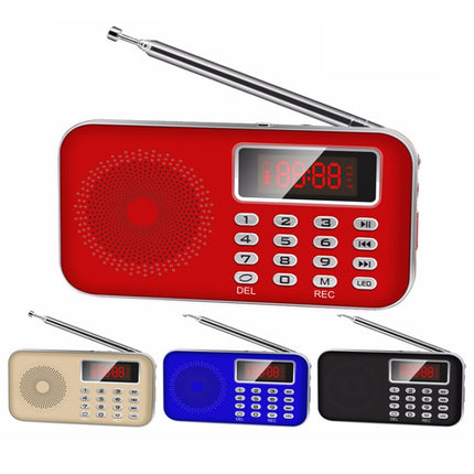 Y-619  FM/AM Mini Radio MP3 Rechargeable Music Player Support TF/SD Card with LED Display, Red, Gold, Blue, Black