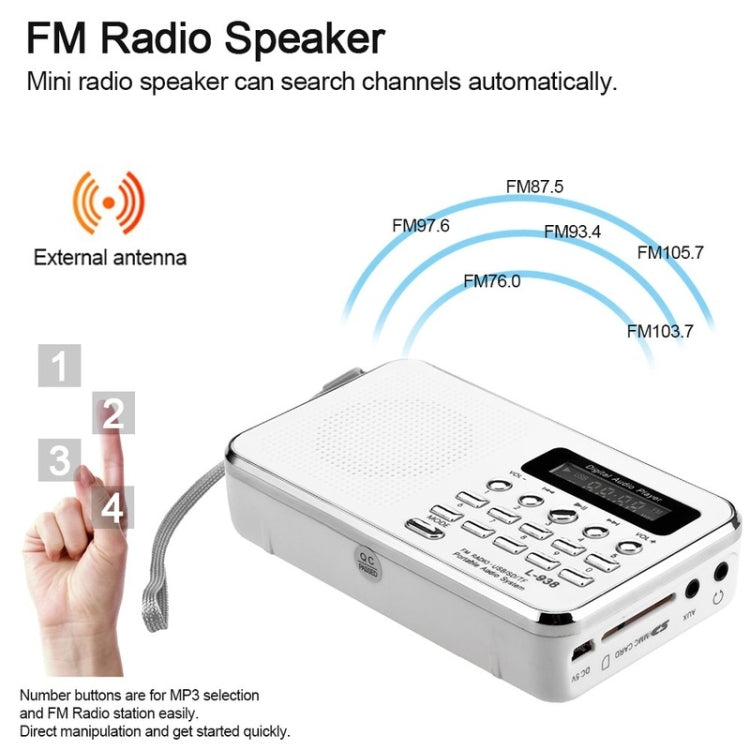 L-938  MP3 Audio Player FM Radio Support  SD MMC Card AUX-IN Earphone-out, Blue, Red, Pink, White, Black