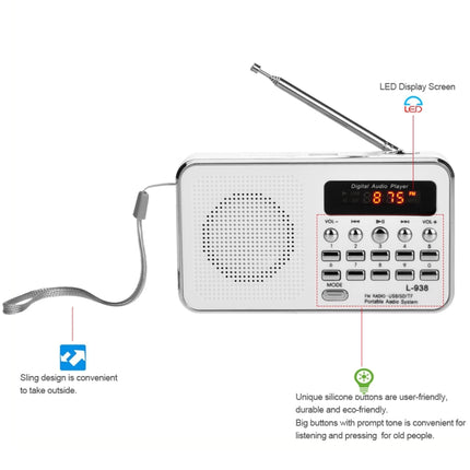 L-938  MP3 Audio Player FM Radio Support  SD MMC Card AUX-IN Earphone-out