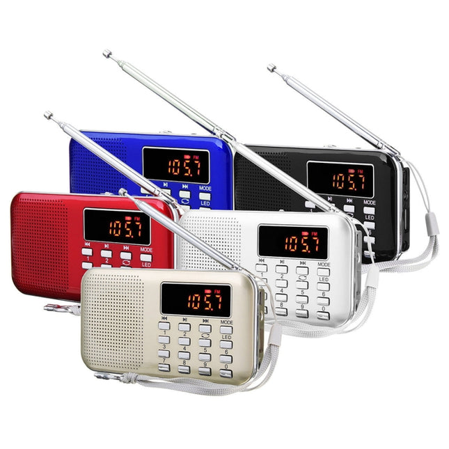 L-218AM  MP3 Radio Speaker Player Support TF Card USB with LED Flashlight Function, Gold, Black, Blue, White, Red