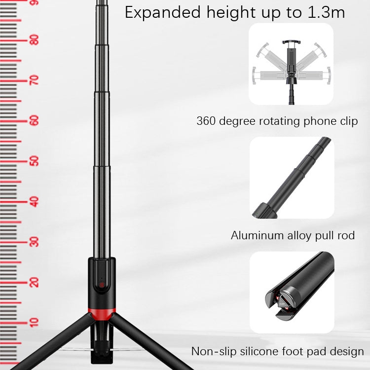 Desktop Multi-Function Live 1.3m Tripod Portable Integrated Bluetooth Selfie Rod, Black Red, Black, White Silver