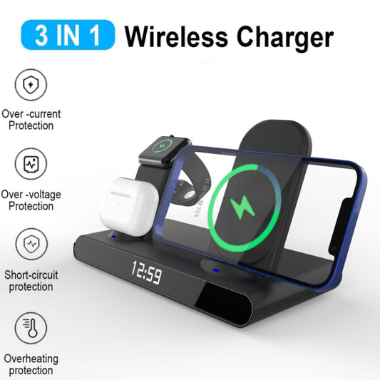 SY-011 15W Wireless Fast Charge Stand Magnetic Clock Three-in-One Folding Wireless Charger