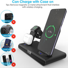 SY-011 15W Wireless Fast Charge Stand Magnetic Clock Three-in-One Folding Wireless Charger