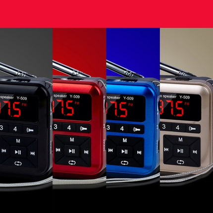 Bluetooth Card Radio Digital FM Player, Specifications: Y-509FM (No Solar Panel), Red, Gold, Blue, Black