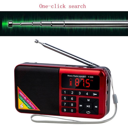 Bluetooth Card Radio Digital FM Player, Specifications: Y-509FM (No Solar Panel), Red, Gold, Blue, Black