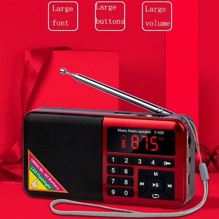 Bluetooth Card Radio Digital FM Player, Specifications: Y-509FM (No Solar Panel), Red, Gold, Blue, Black