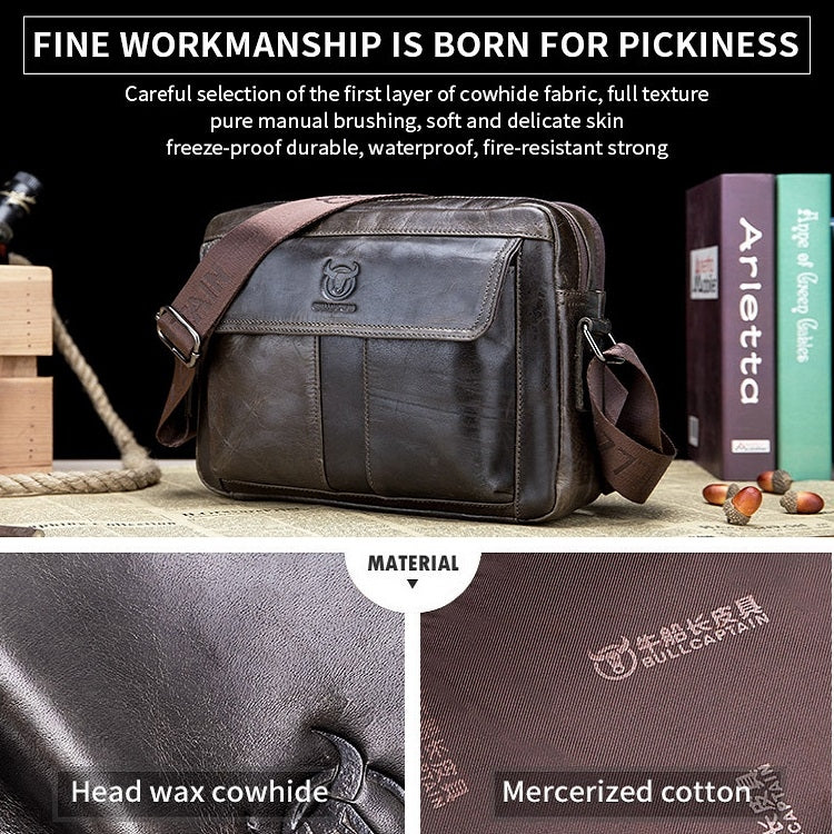 BULL CAPTAIN  Double Layer Leather One Shoulder Messenger Bag For Men