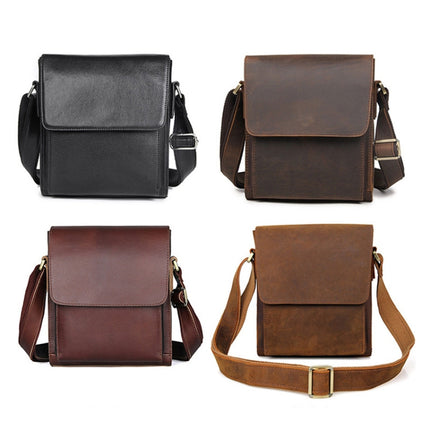 Vintage Crazy Horse Leather Men Shoulder Bag Messenger Bag, Black, Brown, Dark Brown