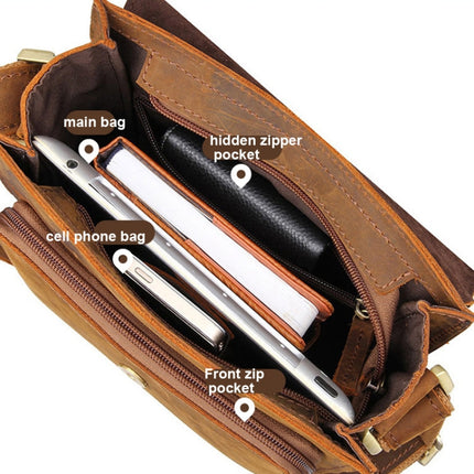 Vintage Crazy Horse Leather Men Shoulder Bag Messenger Bag