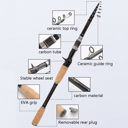 Telescopic Carbon Lure Rod Short Section Fishing Casting Rod, 1.8m, 2.1m, 2.4m, 2.7m, 3.0m