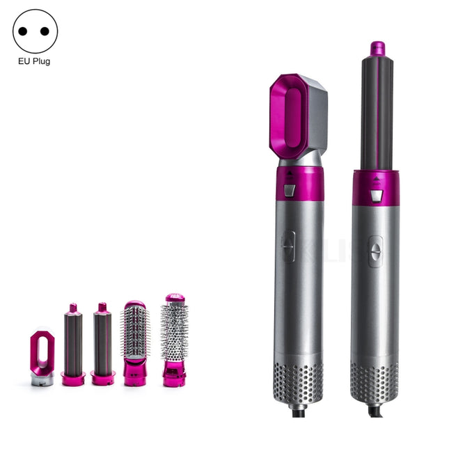 5-in-1 Hot-air Comb Automatic Straightening Dual-purpose Hair Dryer, Silver+Rose Red(EU Plug), Silver+Rose Red(US Plug), Silver+Rose Red(UK Plug), Black(EU Plug), Black(US Plug)