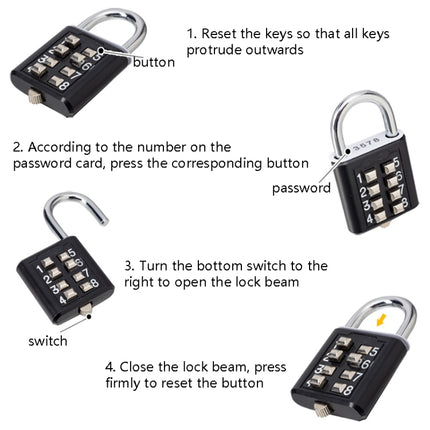 2 PCS 10-Bit Button Password Lock Cabinet Door Tool Box Button Padlock