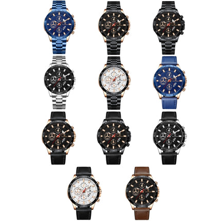 FNGEEN 5225 Multifunctional Waterproof Quartz Watch, Black Steel Black Shell Black Surface