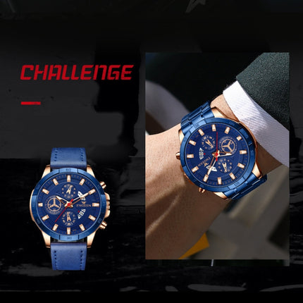 FNGEEN 5225 Multifunctional Waterproof Quartz Watch, Black Steel Black Shell Black Surface