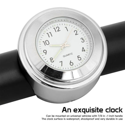 Aluminum Alloy Plating Motorcycle Handlebar Clock, Clock Silver Shell Black Background, Clock Silver Shell White Background, Clock Black Shell White Background, Clock Black Shell Black Background