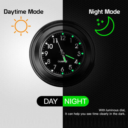 Aluminum Alloy Plating Motorcycle Handlebar Clock, Clock Silver Shell Black Background, Clock Silver Shell White Background, Clock Black Shell White Background, Clock Black Shell Black Background