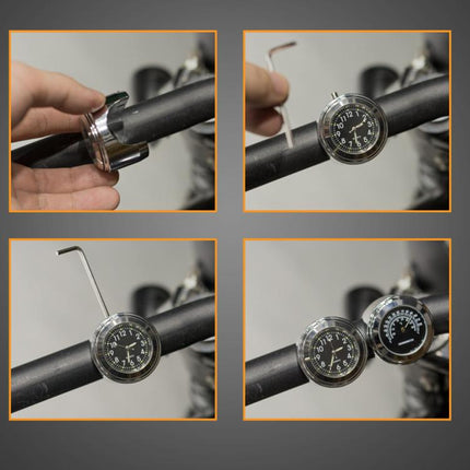 Aluminum Alloy Plating Motorcycle Handlebar Clock, Clock Silver Shell Black Background, Clock Silver Shell White Background, Clock Black Shell White Background, Clock Black Shell Black Background