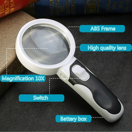 77350B Hand-Held With LED Light Reading Repair 10 Times Magnifier, 77350B 10 Times