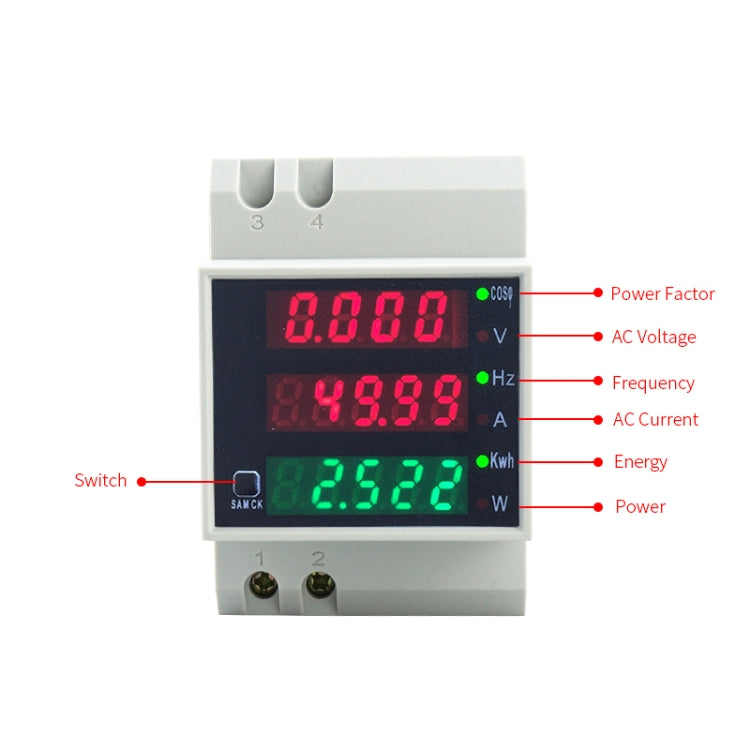 D52-2058 Wattmeter Din rail Volt Current Meter, AC80-300V Built-in CT, AC200-450V Built-in CT