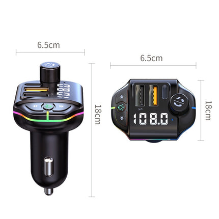 A10 Colorful Atmosphere Light FM Bluetooth Transmitter Car Charger, A10